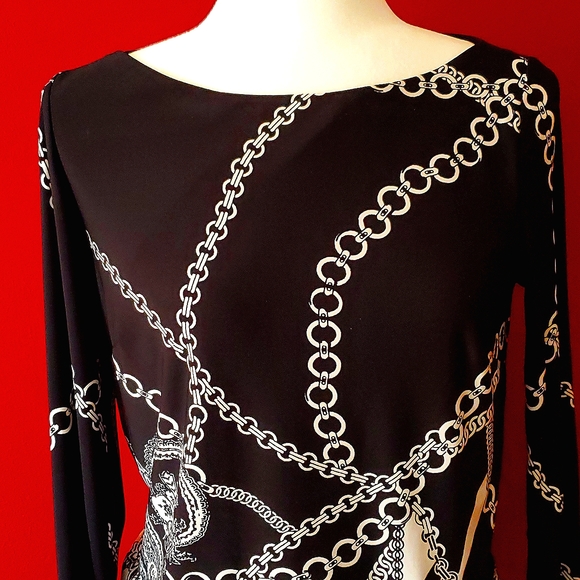 White House Black Market- black & white "Hermes-style print" dress, Sz Small - Picture 3 of 7